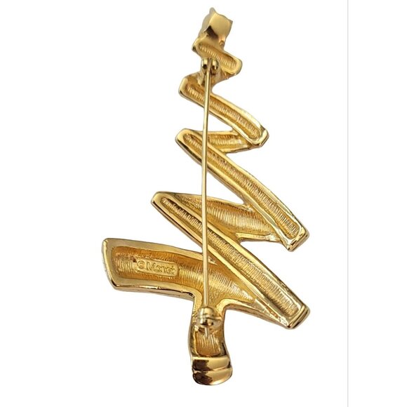 Monet Gold Tone Clear Rhinestone Zig Zag Christmas Tree Pin Brooch, Signed M1015 - Picture 2 of 6